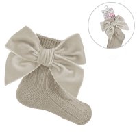 S126-BI: Biscuit Ankle Socks w/Velvet Bow (0-24 Months)